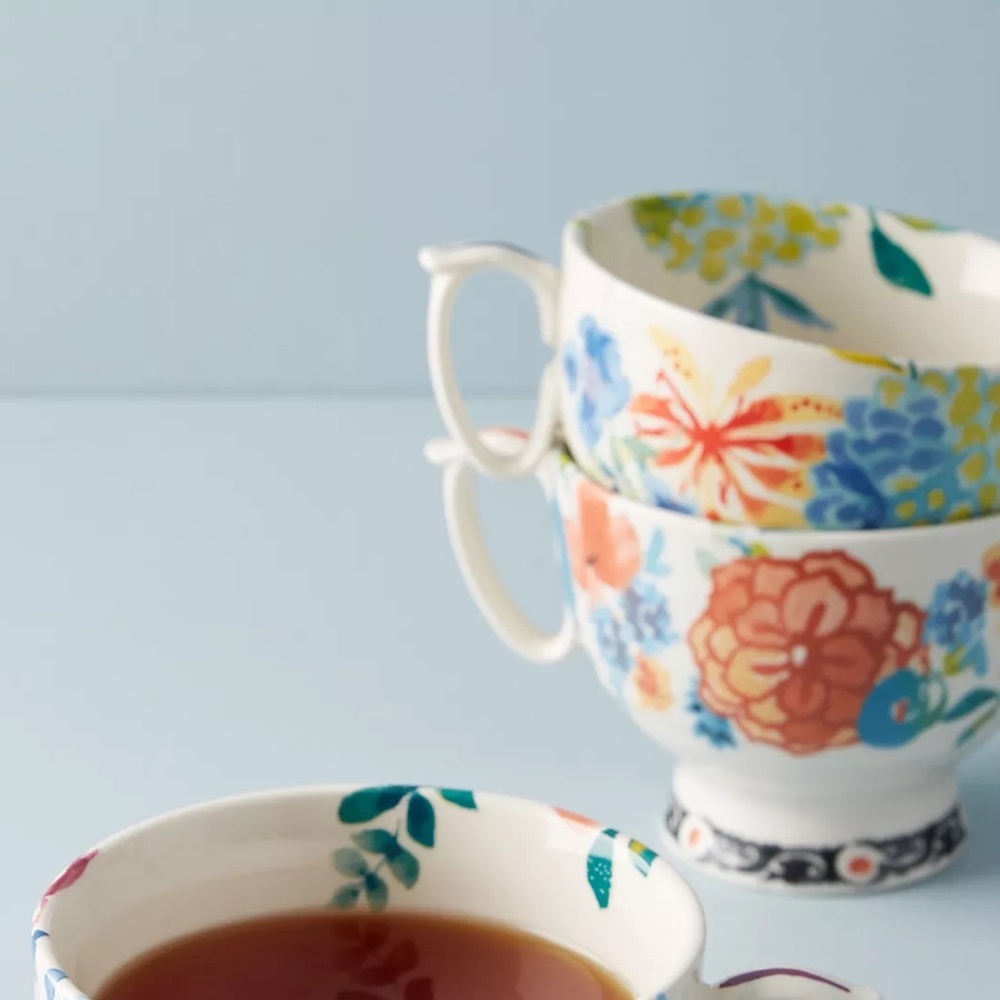 Anthropologie Dodi Flower and Bunny Rabbits Coffee Tea Mug - Perfect Replacement